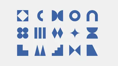 Grid of blue geometric brand shapes derived from the Cleargate mark – cleargate