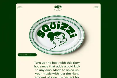 Squizzi ecommerce landing page showing a branded plate and product copy – squizzi
