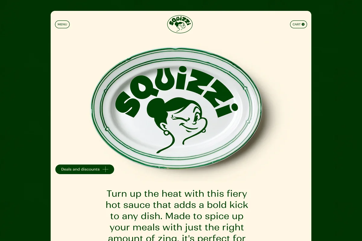 squizzi – Squizzi ecommerce landing page showing a branded plate and product copy