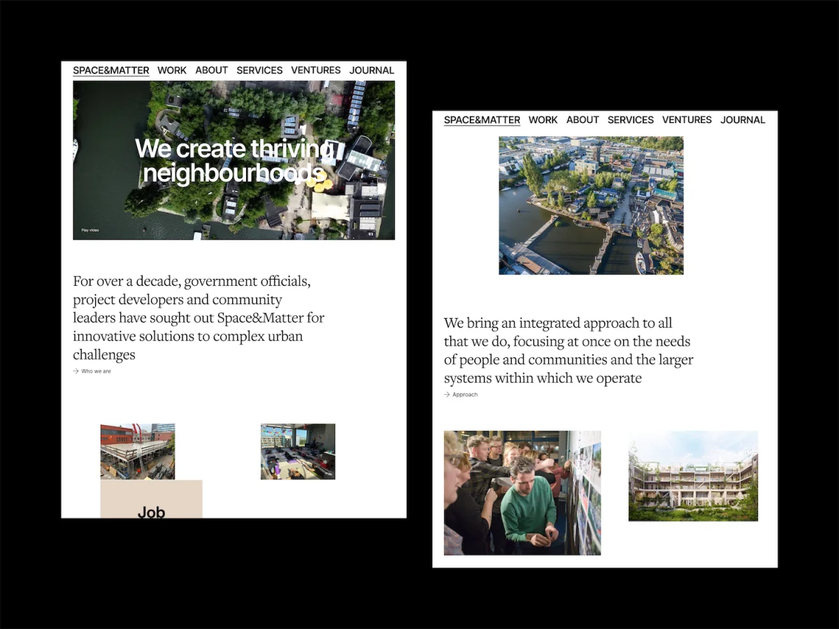space-and-matter – Space&Matter homepage and about page shown on two device frames