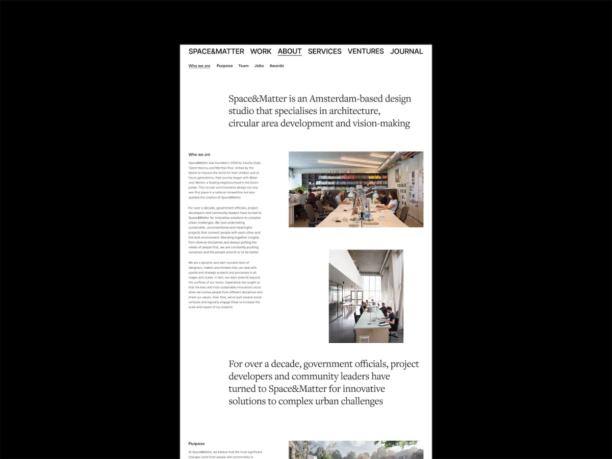 space-and-matter – Space&Matter about page with studio photo and intro headline