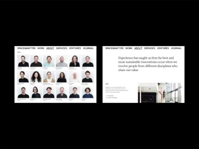 Space&Matter team page grid of staff portraits and jobs section – space-and-matter