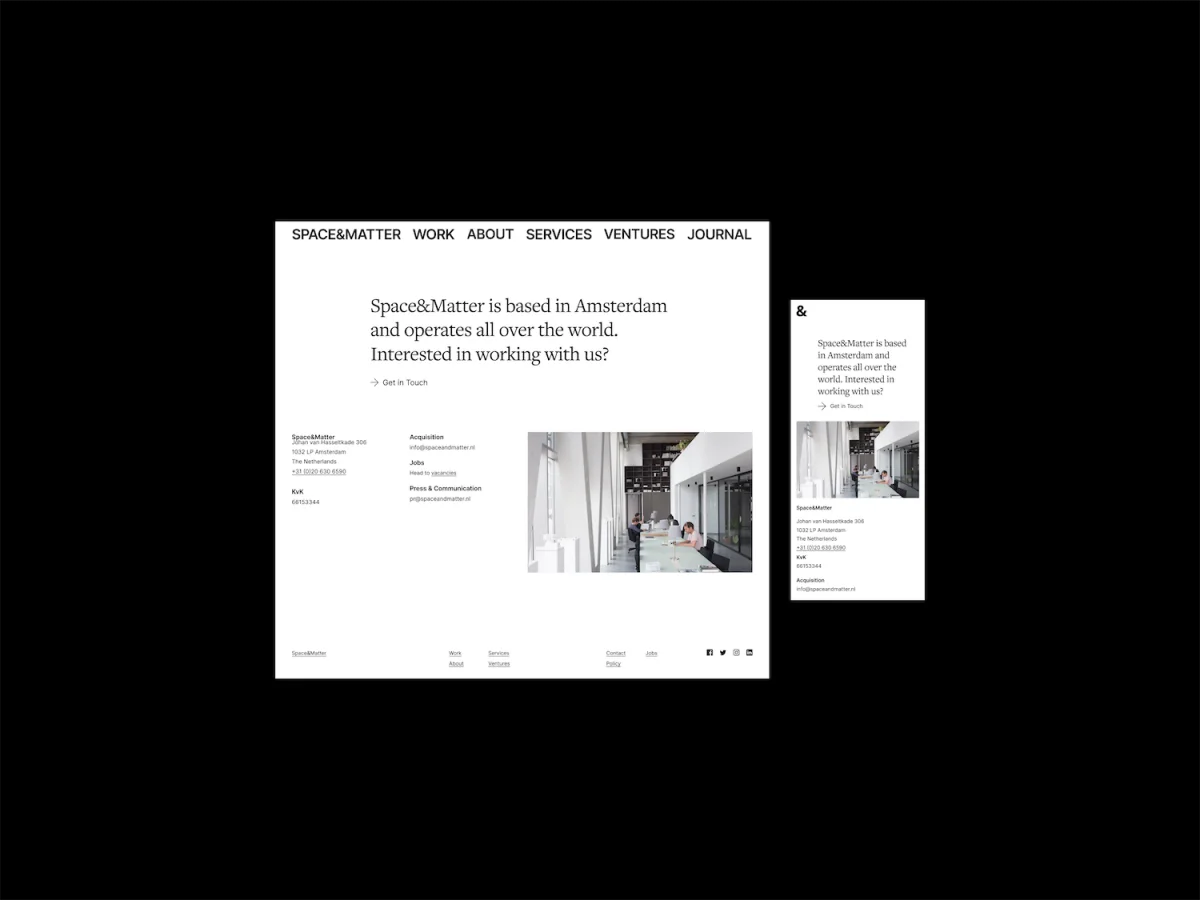 space-and-matter – Space&Matter contact page with Amsterdam studio office photo