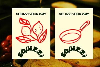 Two Squizzi Your Way posters with hand-drawn lemon and pan illustrations – squizzi