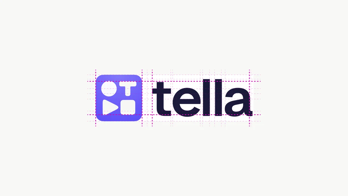 tella – Tella logo construction showing the mark and wordmark on a grid