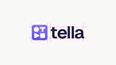 Tella logo construction showing the mark and wordmark on a grid – tella