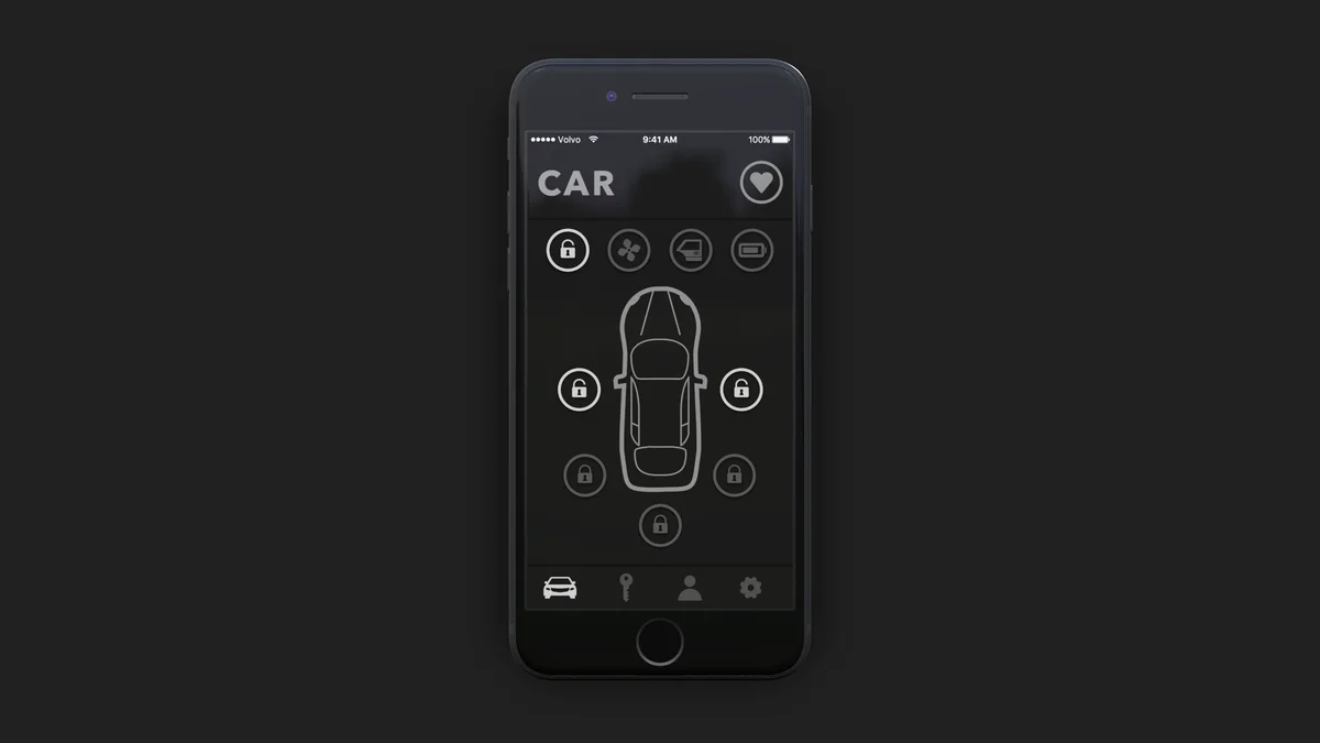 volvo – Volvo App car control screen with lock icons around a vehicle outline