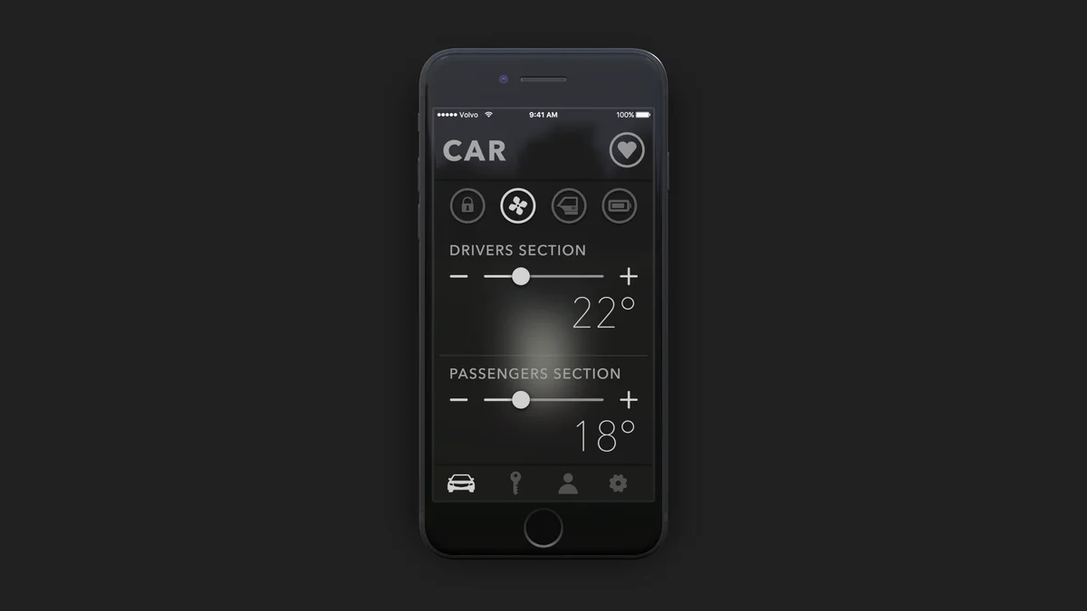 volvo – Volvo App climate screen with driver and passenger temperature sliders