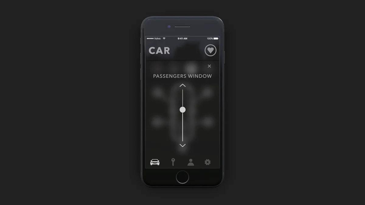 volvo – Volvo App passengers window control screen with a vertical slider